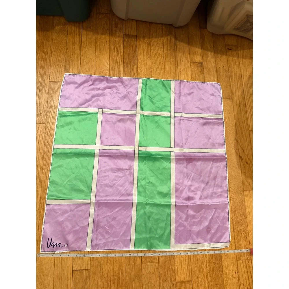 Vana Vintage Square Scarf Purple Green Geometric Colorblock Silk Like 26in